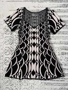 Anthropologie Black and Cream Geometric Mini Dress
